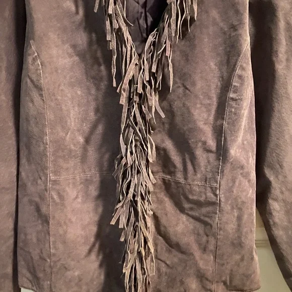 Ladies Beautiful Purple Dialogue Leather Jacket With Fringes Size Large - Picture 2 of 7